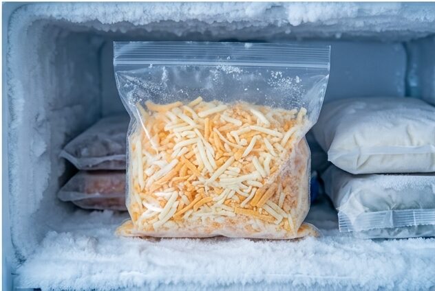 Fromage rapé dans un sac de congélation